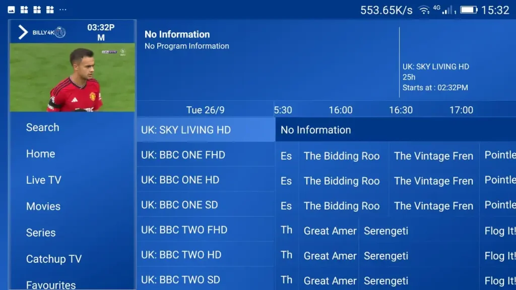 IPTV USA live TV channel guide with program listings